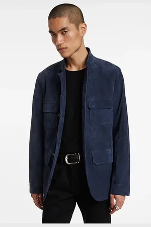John Varvatos Suede Official Jacket With Multi Pockets Navy