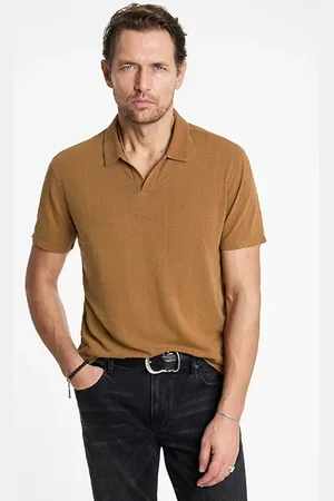 John Varvatos Zion Ss Jacquard Garment Dye Polo Sienna