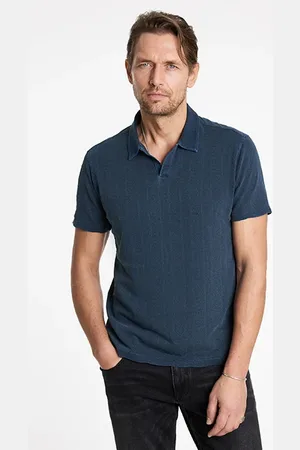 John Varvatos Zion Ss Jacquard Garment Dye Polo Deep Blue