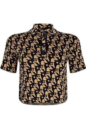 DKNY S/s Polo W Knitted Allover Logo Blk/cappucno