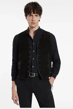 John Varvatos Metal Button Suede Vest Black