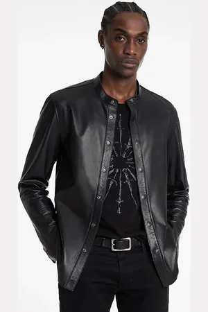 John Varvatos Bernard Band Collar Shirt Jacket Black