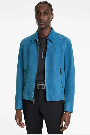 John Varvatos Shoulder B C Detailed Zip Clousre Leathe Blue Steel