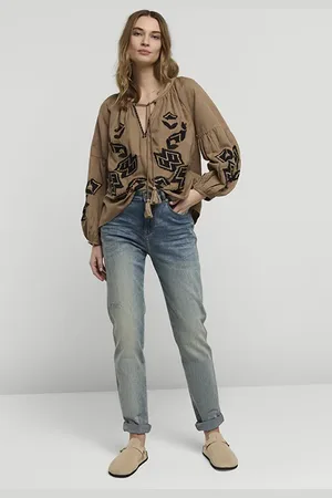 Summum Woman Top Linnen Heavy Embroidery Funghi