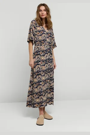 Summum Woman Dress Polo Collar Flowy Ikat Night Sky
