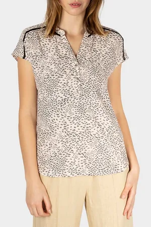 Sandwich Blouse Woven Cap Sleeves Cream Tan