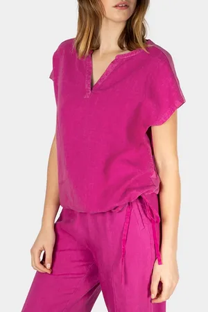 Sandwich Blouse Woven Cap Sleeves Festival Fuchsia