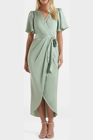 Forever New Carolina Satin Midi Dress Seafoam