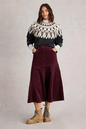 White Stuff Quinn Organic Cord Skirt Dark Plum