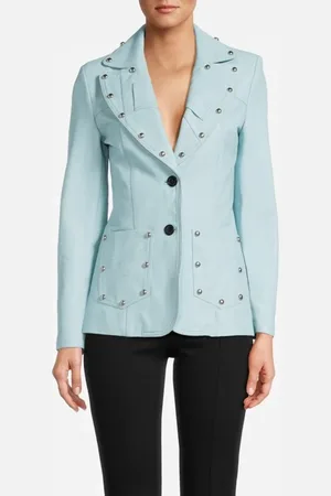 Moschino Nappa Leather Jacket With Studs Blue