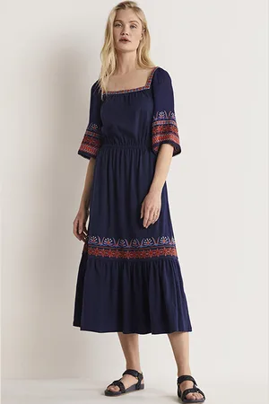 Boden Jersey Embroidered Midi Dress Nav