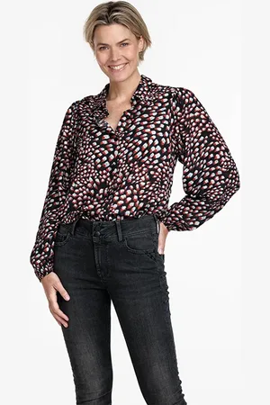 Tramontana Blouse Feather Print Print Blacks