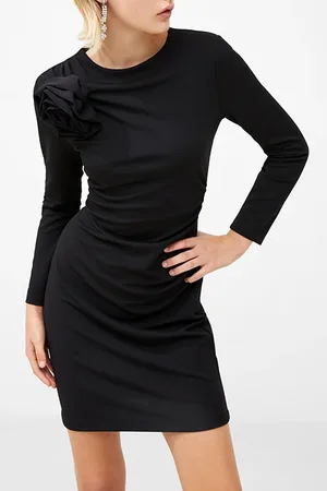 French Connection Rosette Ls Jersey Dress Black