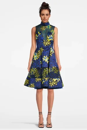 Marcell Von Berlin Women‘s Floral Fabric Midi Dress Blue Lilly Print