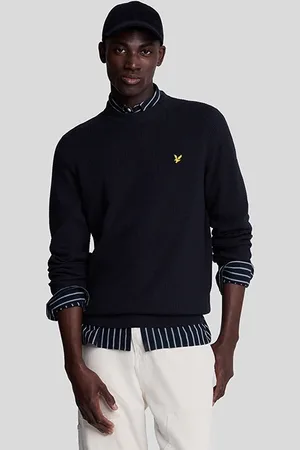 Lyle & Scott Grid Knit Crew Neck Jumper Dark Navy