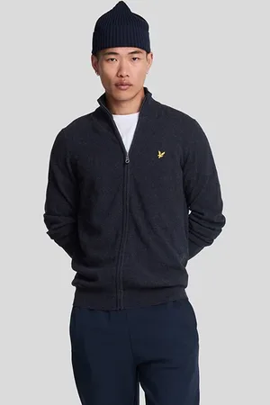 Lyle & Scott Lambswool Blend Zip Through Cardigan Dark Navy Marl