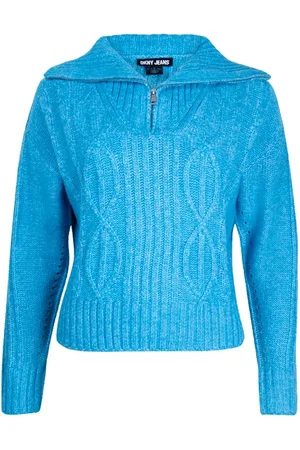 DKNY L/s Cable Stch 1/4 Z Aegean Blue