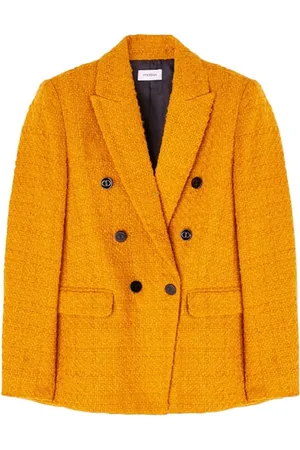 Motivi Double-breasted Tweed Oversized Jacket Yellow
