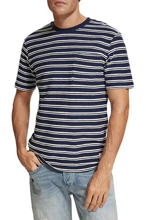 Scotch&Soda Structured Stripe Pocket T-shirt Navy Blue/ White