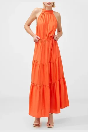 French Connection Halter Viscose Tiered Dress Yellow
