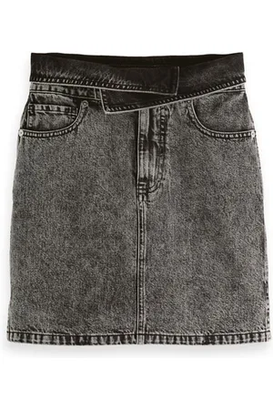 Scotch&Soda Seasonal Fold Over Black Denim Skirt With Wash Effects Washe