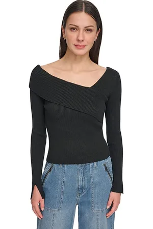 DKNY L/s Asym Neck Ribbed Black