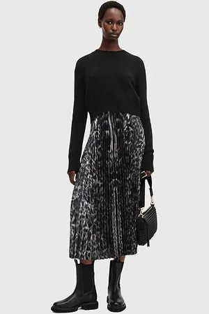 AllSaints Jinx Pleated Dress Jinx Taupe Brown
