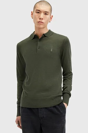 AllSaints Mode Merino Ls Polo Grange Green
