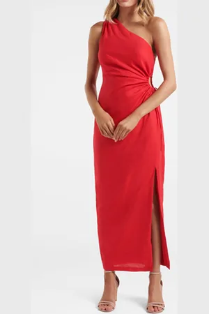 Forever New Ryan One Shoulder Cut Out Linen Midi Red