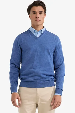 McGregor Fine Merino V-neck Sweater Vintage Blue