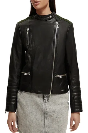 Scotch&Soda Leather Jacket With Quilted Back Black