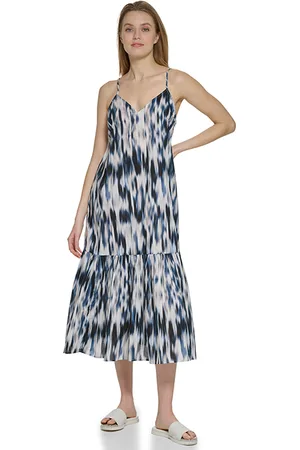 DKNY S/l Prntd V Nek Dres Denim Multi