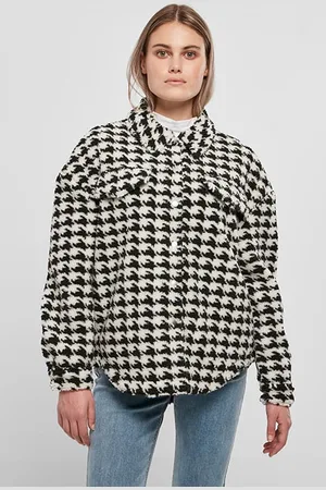 Urban classics Ladies Aop Sherpa Overshirt Blackhoundstooth
