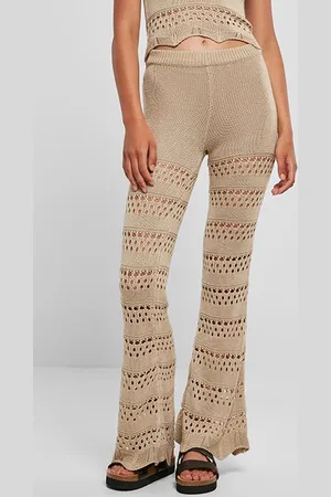 Urban classics Ladies Flared Crochet Knit Leggings Softseagrass