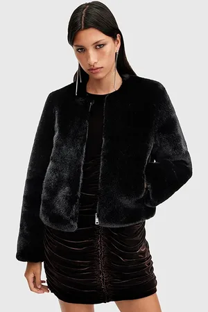 AllSaints Florence Fur Coat Black