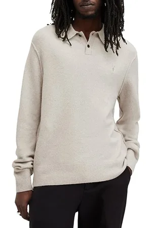 AllSaints Statten Ls Polo Pale Grey