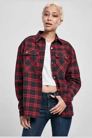 Urban classics Ladies Oversized Overshirt Midnightnavy/red