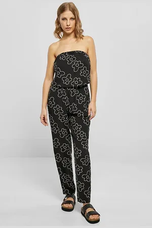 Urban classics Ladies Viscose Bandeau Jumpsuit Blackflower