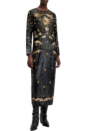 AllSaints Noushka Maxi Dress Black/gold