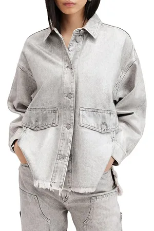 AllSaints Hettie Denim Shacket Coated Silver