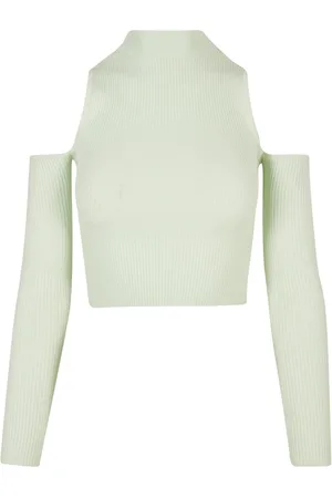 Urban classics Ladies Rib Knit Cut Out Sleeve Longsleeve Lightmint
