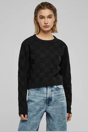Urban classics Ladies Check Knit Sweater Black