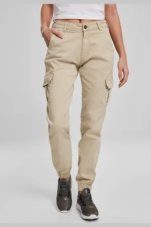 Urban classics Ladies High Waist Cargo Pants Concrete