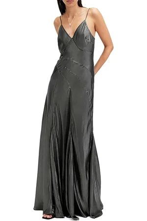 AllSaints Lili Maxi Dress Metallic Grey