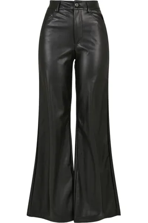Urban classics Ladies Faux Leather Wide Leg Pants Black