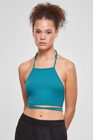 Urban classics Ladies Rib Trapeze Cropped Top Watergreen