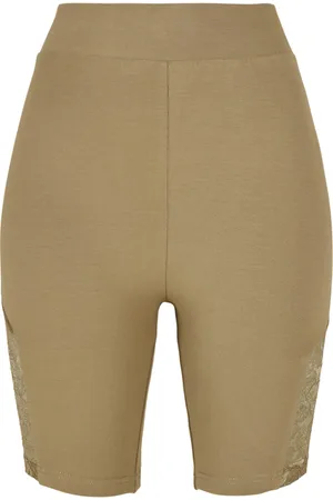 Urban classics Ladies High Waist Lace Inset Cycle Shorts Khaki