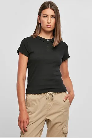 Urban classics Ladies Rib Polo Tee Black