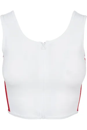 Urban classics Ladies Side Stripe Cropped Zip Top White/firered/navy