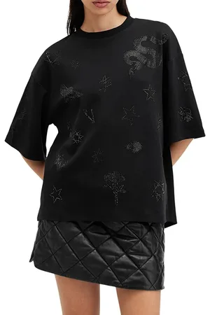 AllSaints Amelie Emb Rose Tee Black